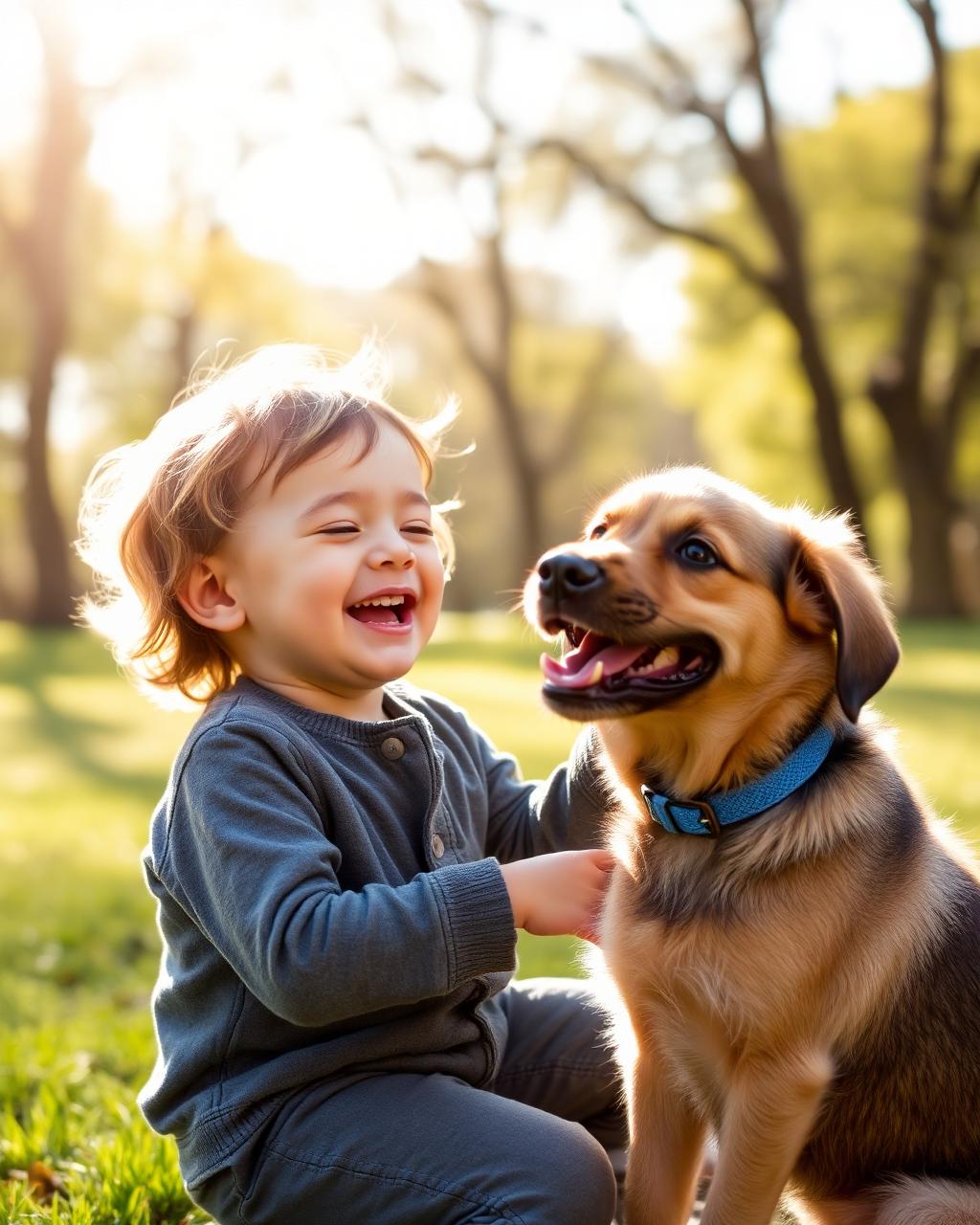 Criança brincando com cachorro adotado